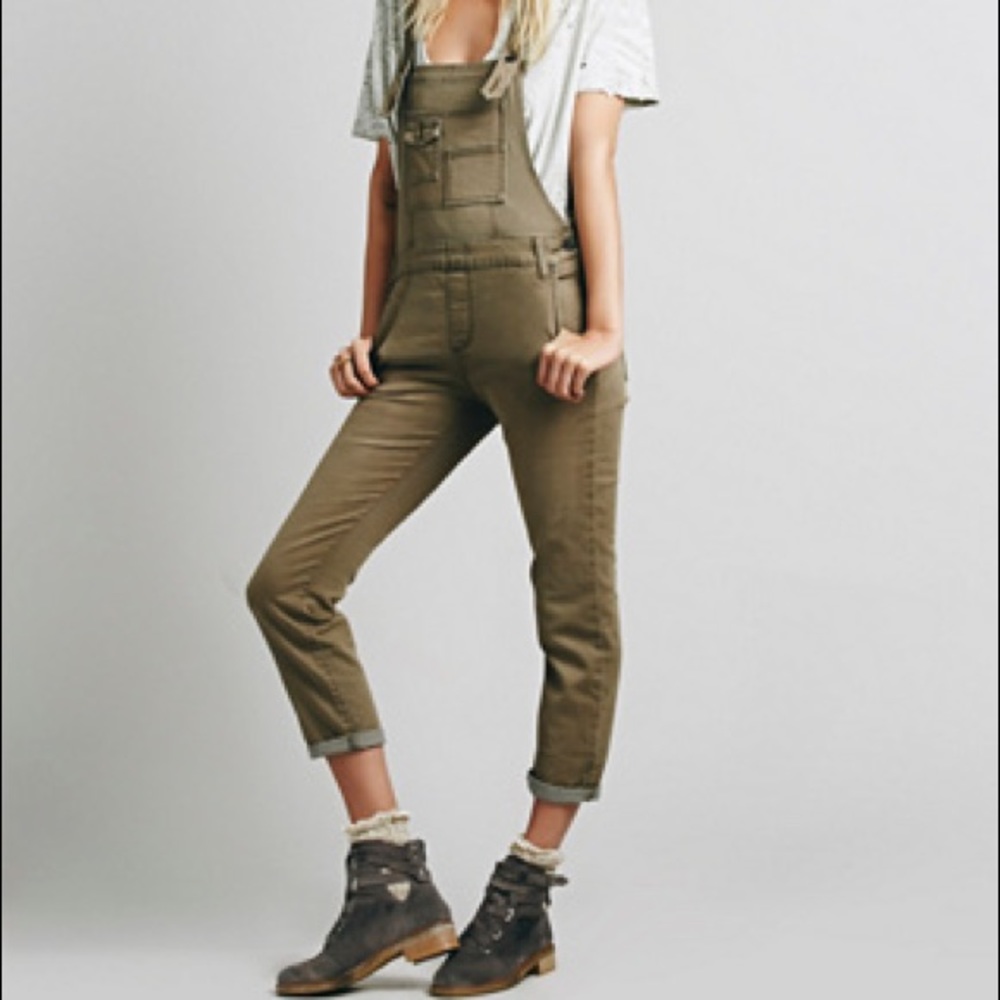 Free People Washed Denim Overall - Army Green